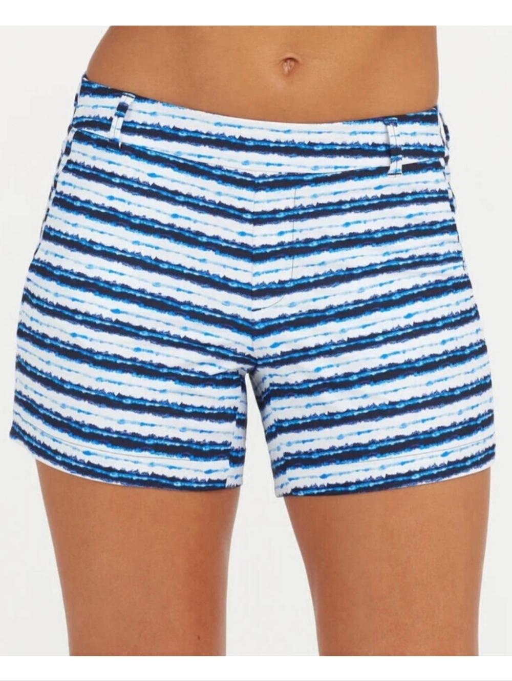 Spanx Sunshine 4" Stretch Shorts White Blue Painted Stripe size Large